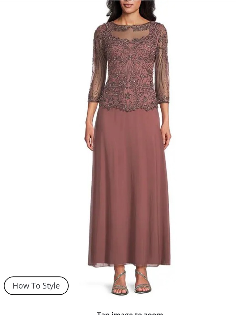 Pisarro Nights Beaded Mesh Gown Size 4 NWT